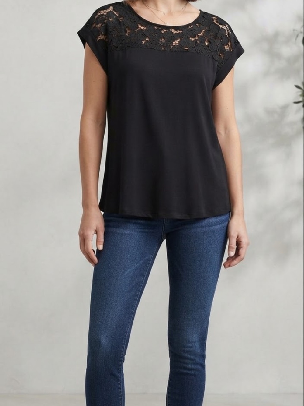 a.n.a Black Top with Lace Detail